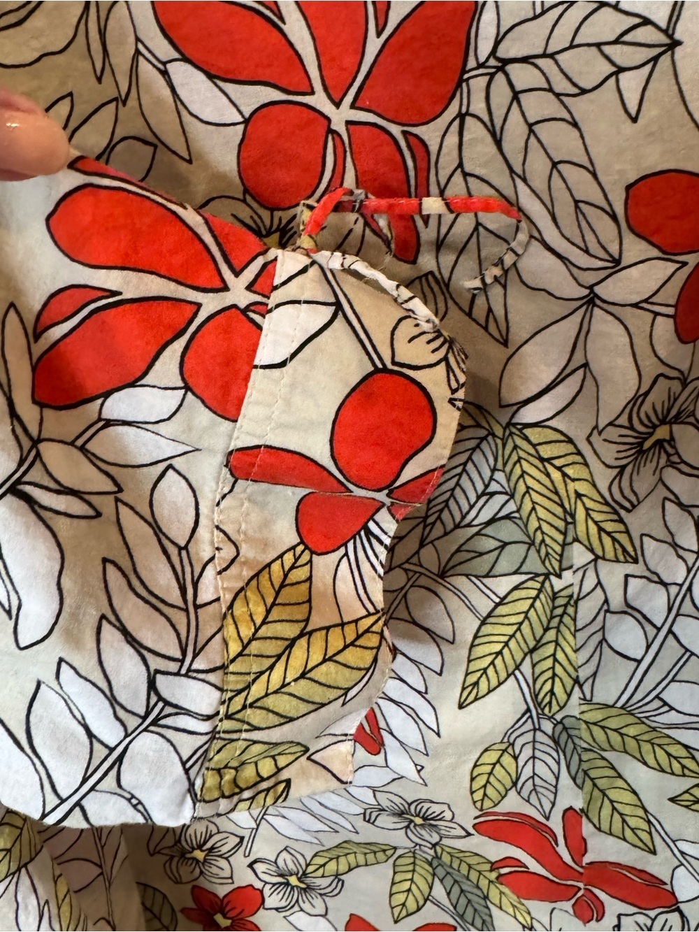Pappagallo Red Sage White Floral Button Front 3/4 Tie Sleeve Blouse PXL - Picture 5 of 11